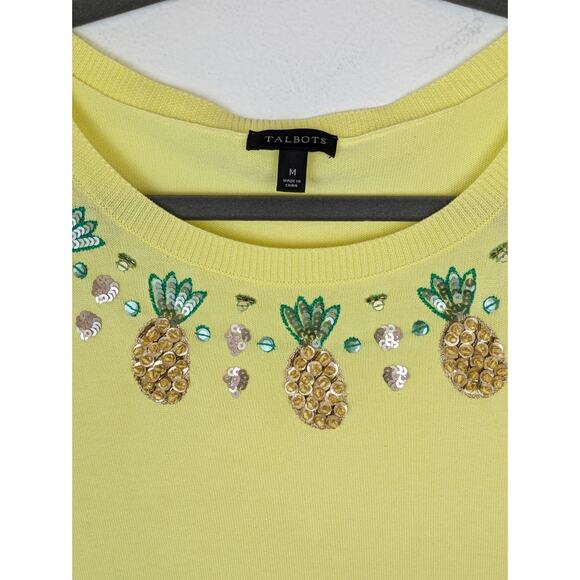 Talbots Sweater Pineapple Beaded Sequins Spring Summer Yellow Novelty Size M - Picture 4 of 15